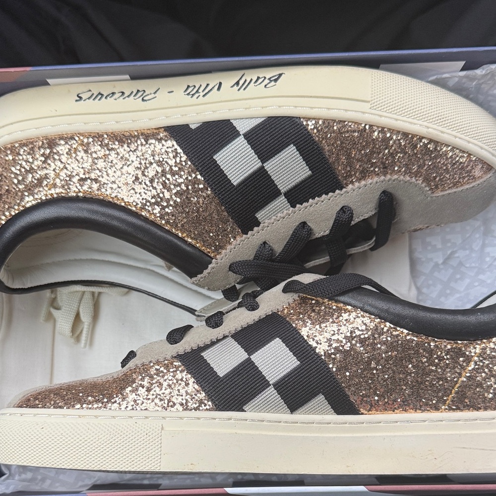Bally Gold Glitter Sneakers with Black and Gray Accents